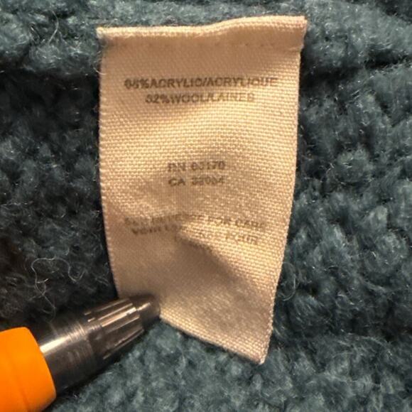 Free People Teal Ruffle Crochet Cardigan Wool Blend Sweater Medium Peplum Button - Picture 4 of 8